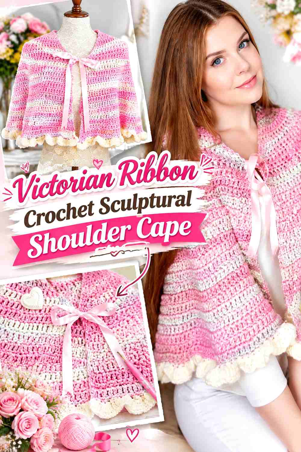 7. Victorian Ribbon Crochet Sculptural Shoulder Cape