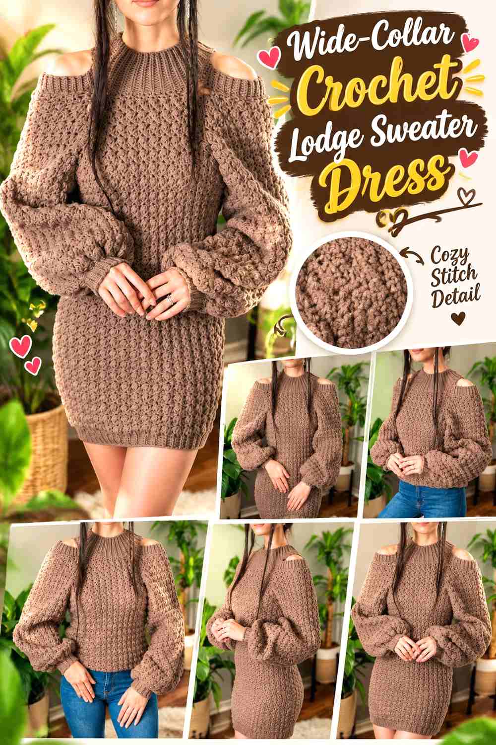 3. Wide-Collar Crochet Lodge Sweater Dress